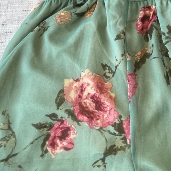 Floral Mint Green Lined Short & Bodice/ Sheer Back Romper USA Made 🇺🇸  Medium - Picture 4 of 9